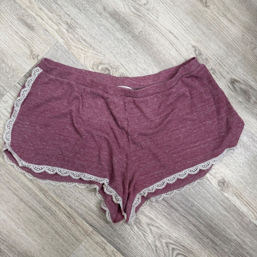 Victorias Secret Pink Lace Trim Ribbed Pajama Shorts Small Sleepwear Loungewear
